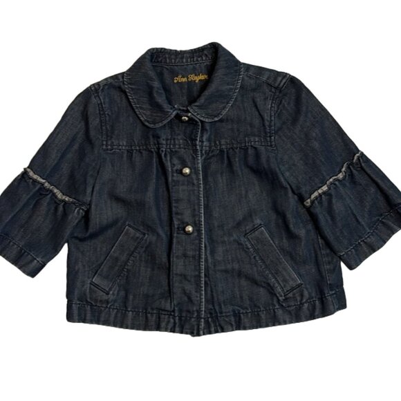 Ann Taylor 3/4 Bell Sleeve Cropped Denim Blazer - Dark Wash, XSP - Picture 1 of 7